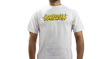 Boerseun wit t-hemp met geel print